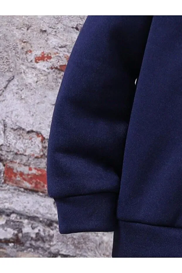Детский комплект свитшот-брюки для девочек с принтом Navy Blue Newyourkl Printed Hoodie Tracksuit Set Bymeer, Navy Blue — фото 3