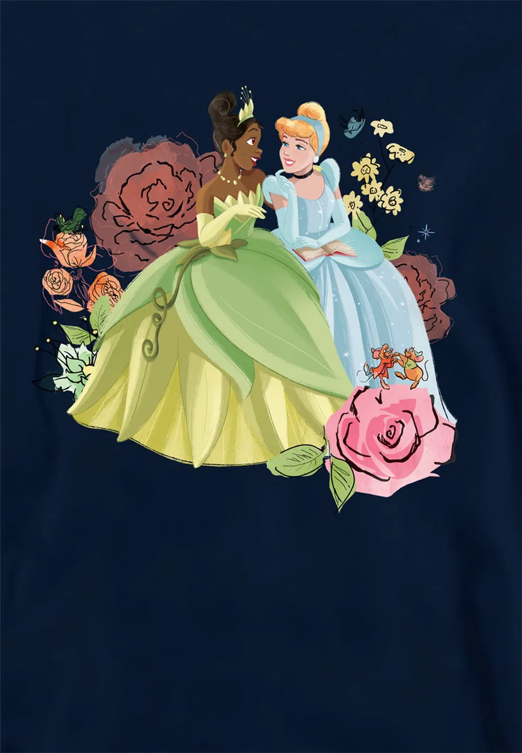 Детский худи с принтом Princess Tiana and Cinderella in the Garden Disney, Navy — фото 2