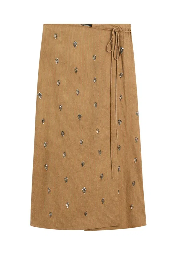 Юбка с аппликациями Midi pareo skirt, Massimo Dutti, горчичный желтый
