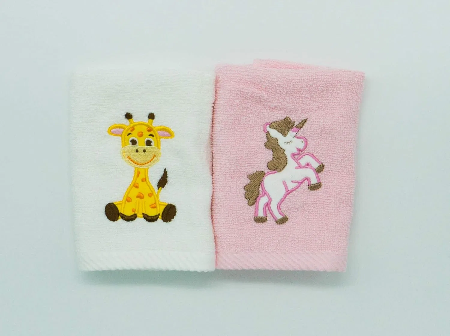 Детские мочалки для лица, 2 шт, Lex's Linens, Жираф и Единорог, 30x30 см, Розовый