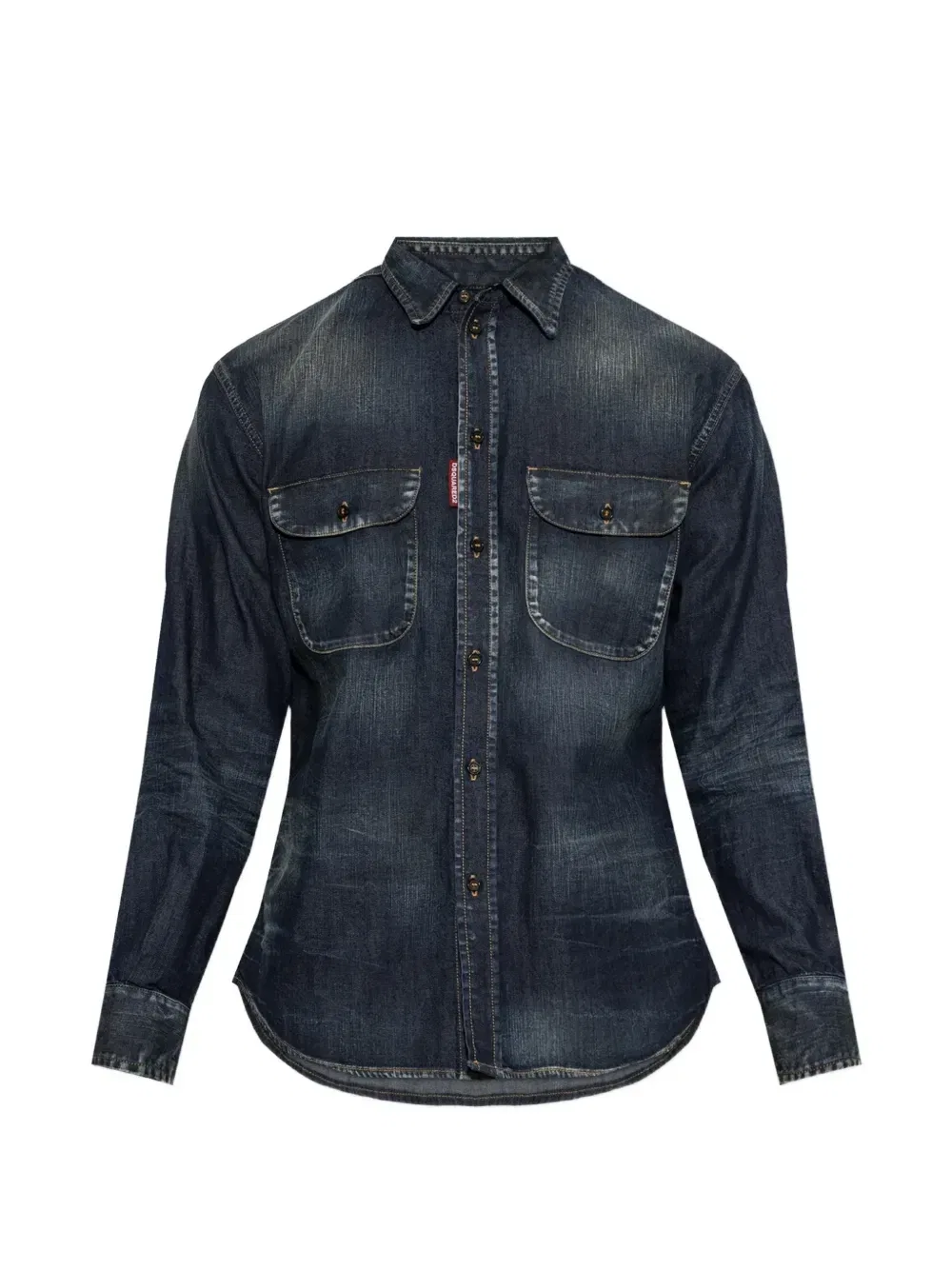 Потертая джинсовая рубашка с кожаными вставками Dsquared2, синий