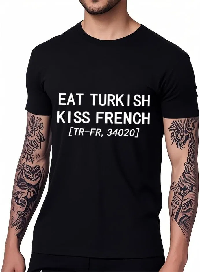 Унисекс футболка с принтом Eat Turkish Kiss French, Sky Blue — фото 2