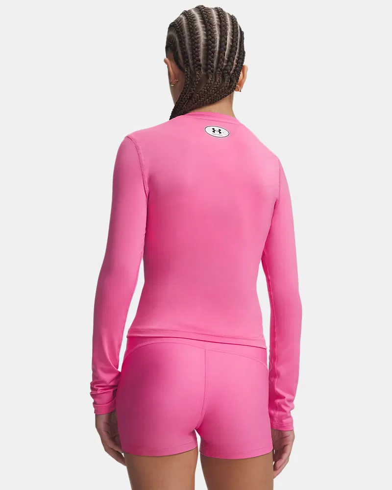 Футболка с длинным рукавом для девочек влагоотводящая HeatGear UnderArmour, Pink Frenzy/White — фото 2