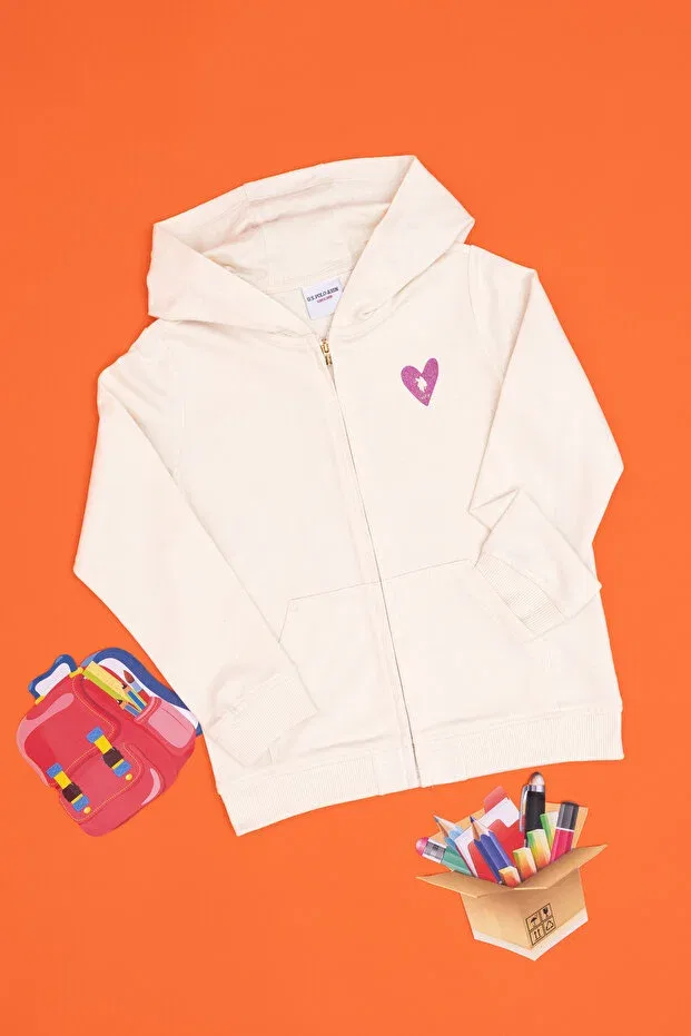 Детские свитшот для девочек с капюшоном на молнии U.S. Polo Assn., Nude Color — фото 3
