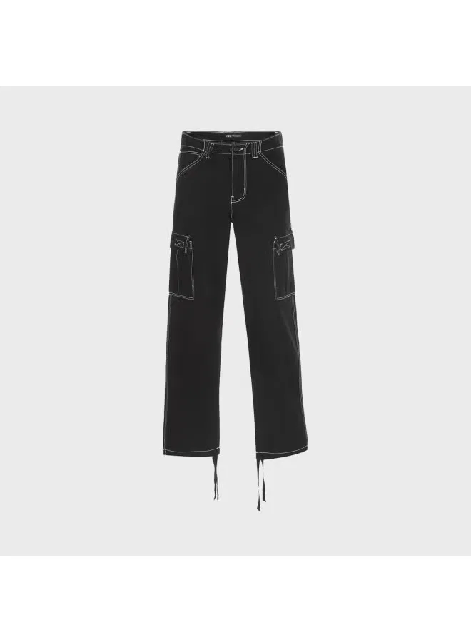 Брюки прямые с кулиркой на манжетах Zara, черный — фото 2