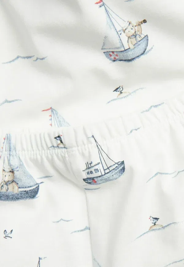 Пижамный набор с принтом парусника Sailing boat-themed pyjama unisex set Newbie off-white, белый — фото 3