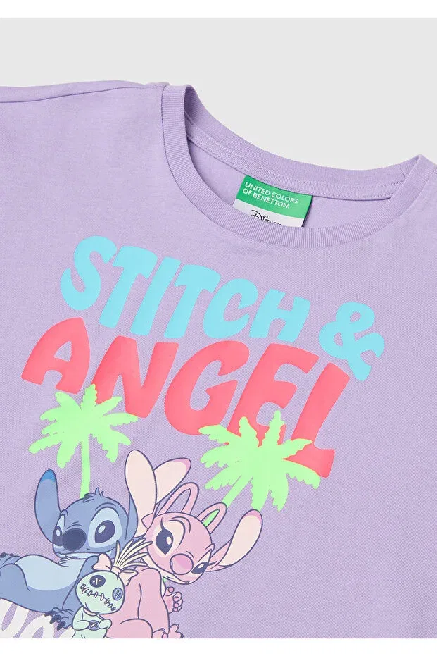 Детская футболка для девочек с принтом Lilo & Stitch United Colors Of Benetton, Lilac — фото 3