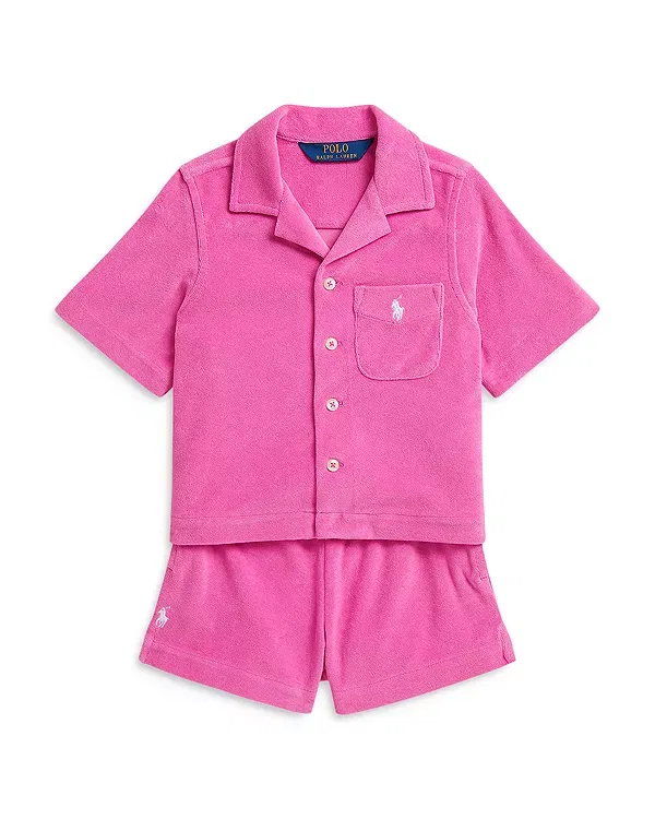 Детский комплект из махровой футболки и шорт Ralph Lauren, розовый