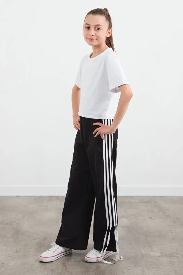 Детские спортивные штаны для девочек с широкой штаниной Fulla Moda, Black — фото 3