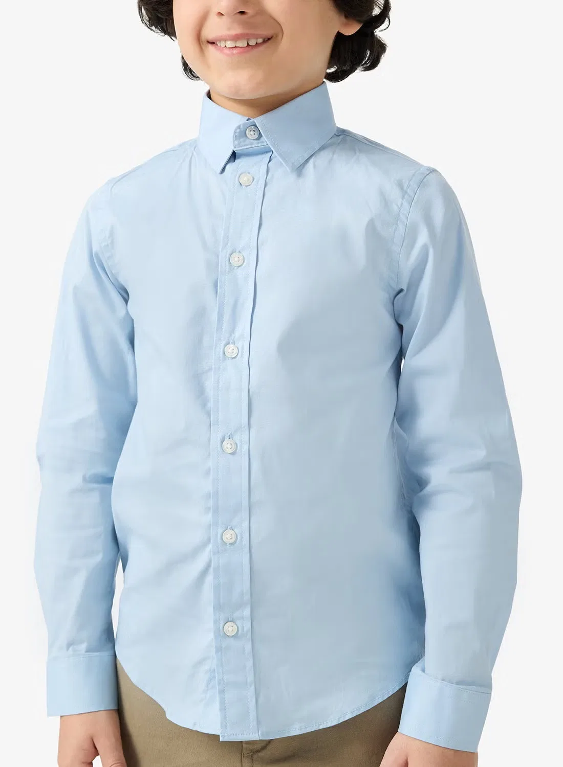 Рубашка хлопковая с длинным рукавом для мальчика Jack & Jones Junior, синяя — фото 3