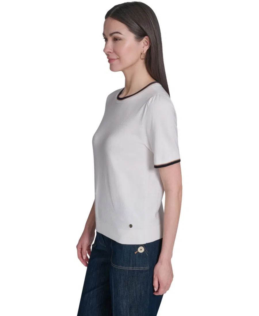 Свитер женский с коротким рукавом, хлопковый Tommy Hilfiger, Ivory Multi — фото 3
