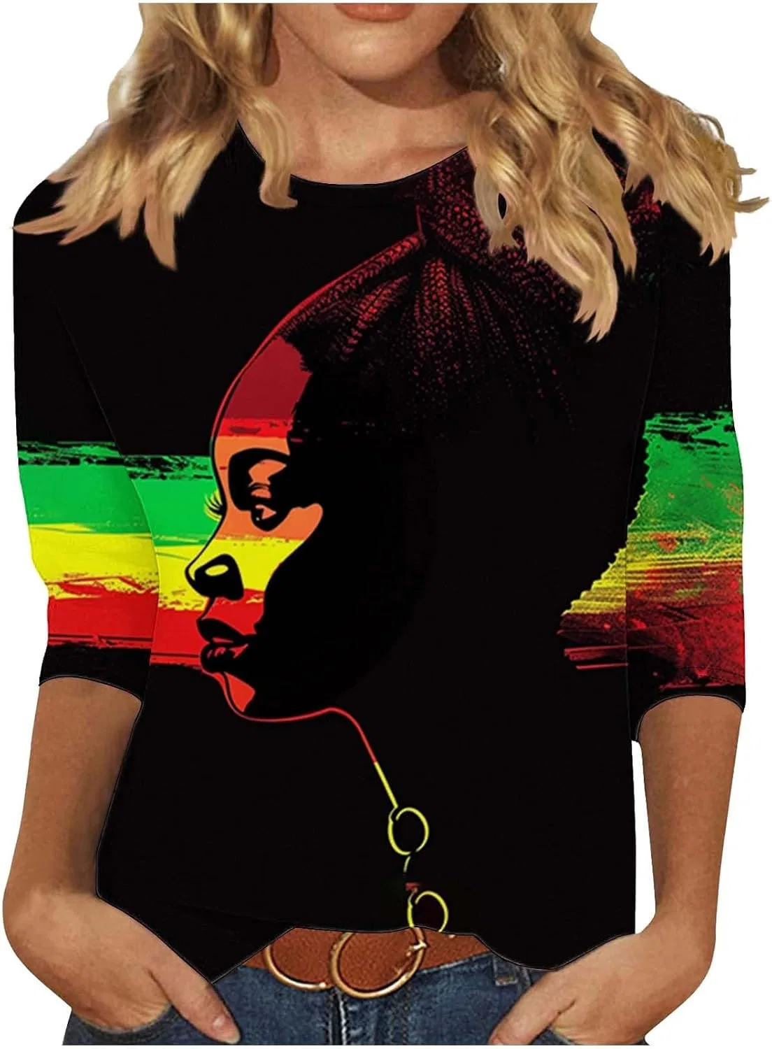 Женская футболка с принтом Juneteenth 3/4 рукава, Multicolor