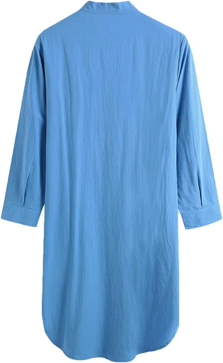 Мужская рубашка-ночнушка с длинным рукавом Henley Neck, Blue-1 — фото 3