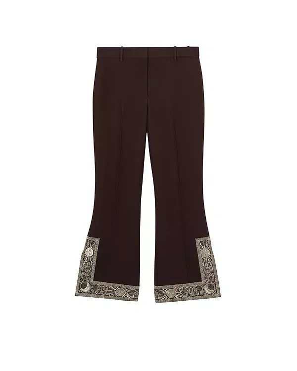 Женские брюки с вышивкой модель Cropped Embroidered Wool Silk Flared Trousers Burberry, Charred Brown — фото 2