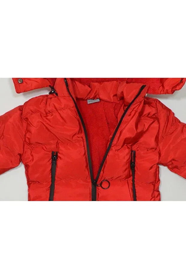 Детское пальто для девочек с капюшоном Winter zipper hooded double pockets welsoft lining water and wind resistant baby girl children's coat Baby Slon Kids Clup, Red — фото 4
