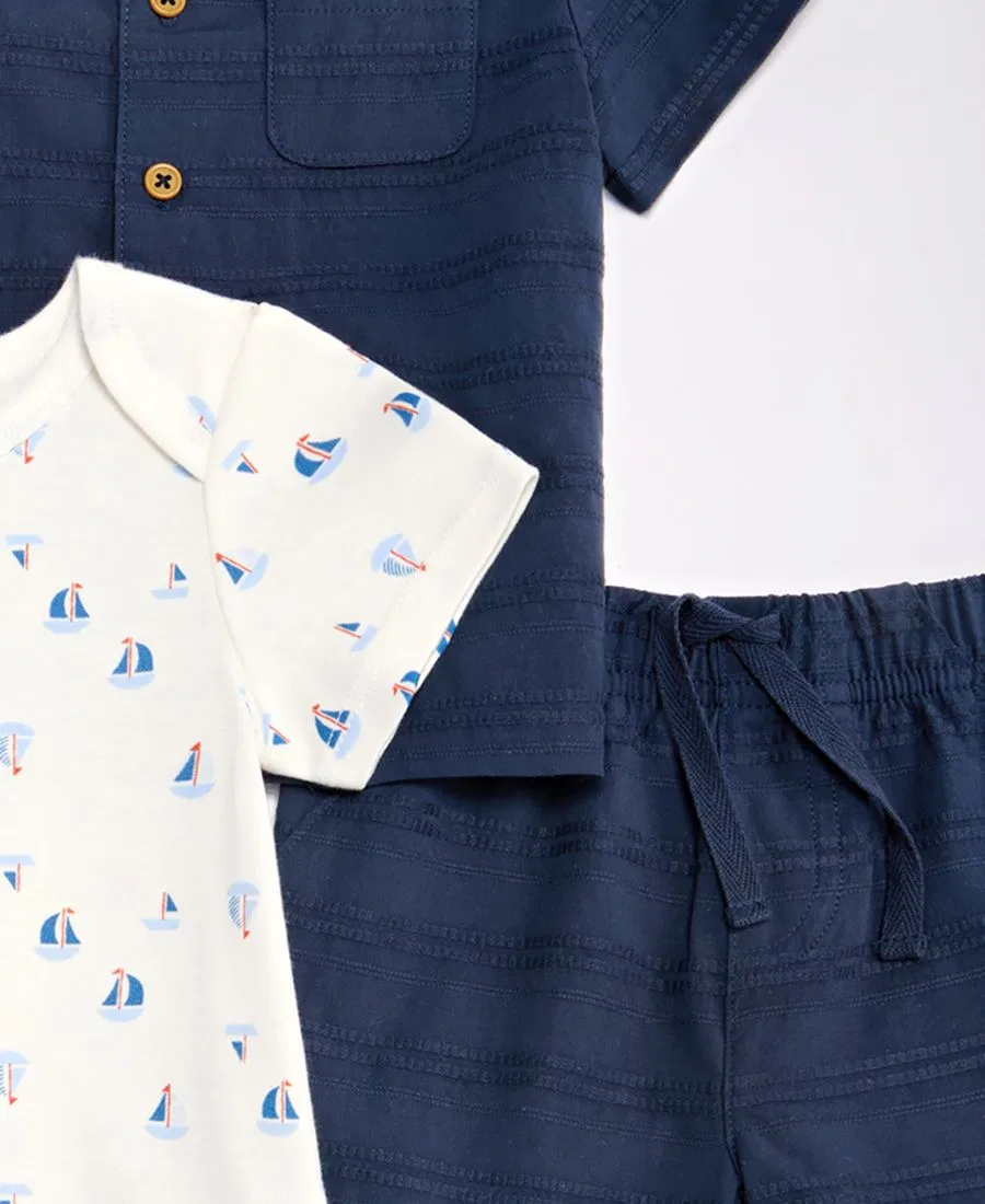 Комплект из 3 предметов (рубашка, боди, шорты) с принтом парусника First Impressions, Navy Nautical — фото 3
