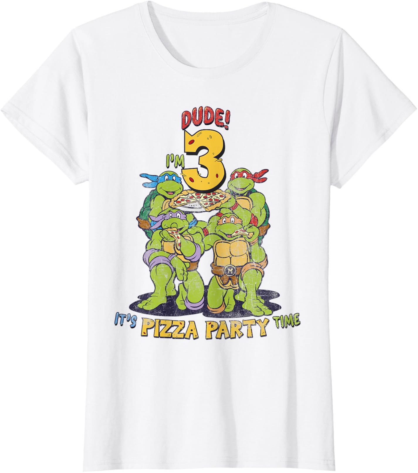 

Женская футболка Teenage Mutant Ninja Turtles I'm 3 Dude Pizza Birthday Party, белый