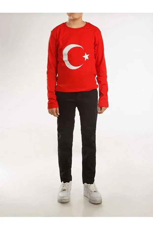 Детская футболка с принтом Moon Star Printed Long Sleeve Befs Store, Red — фото 3