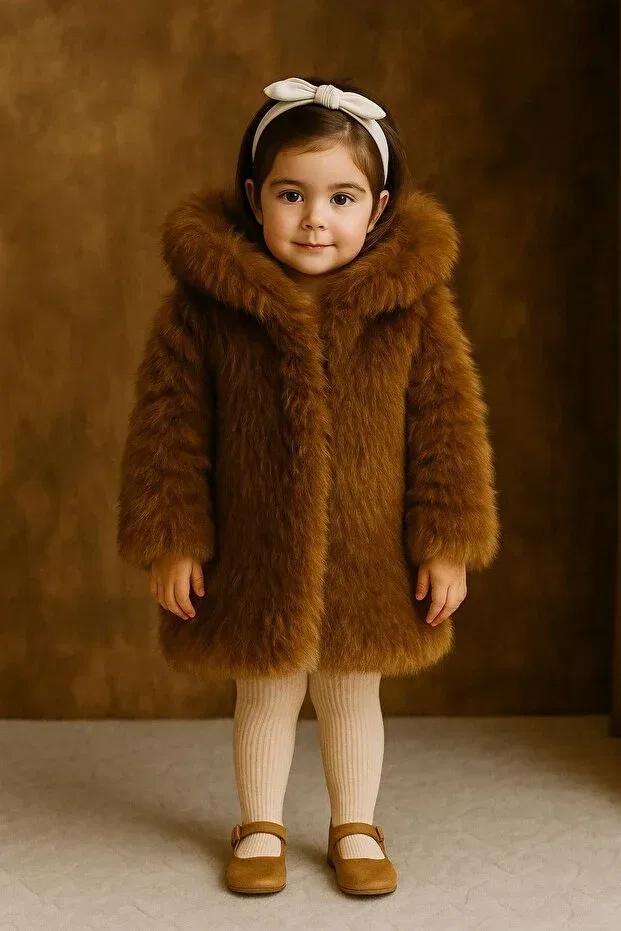 Детское зимнее пальто для девочек с искусственным мехом Fur Collar Kürkzone, Brown — фото 2