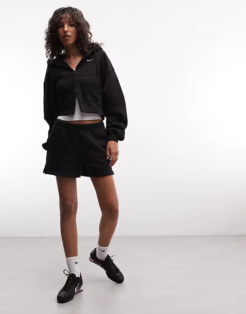 Укороченная толстовка Nike Studio Fleece средней плотности на молнии, черный — фото 2