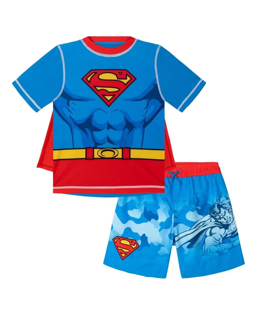 Комплект для плавания с рашгардом и плавками Superman Justice League, Superman Blue Red