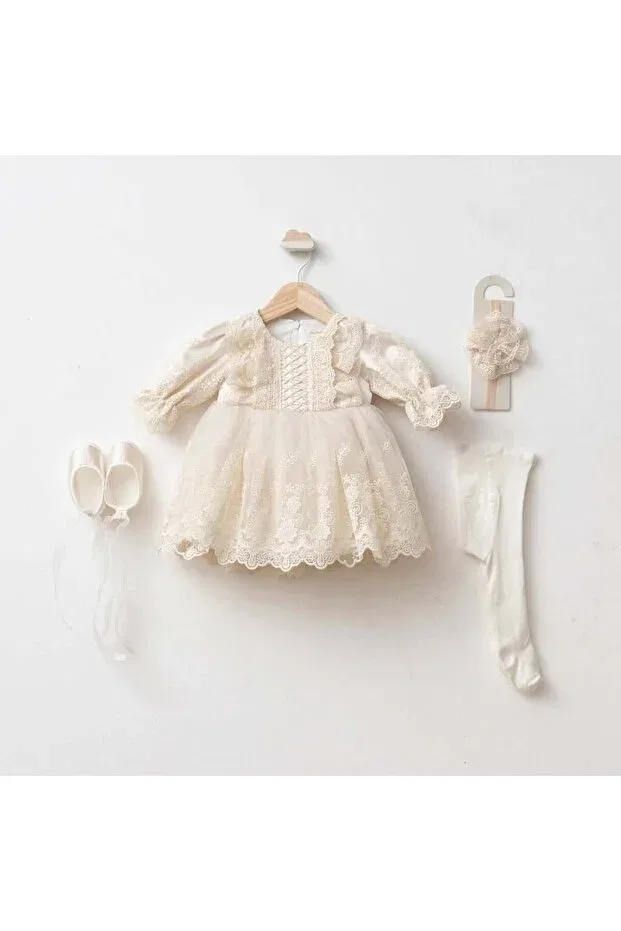 Детский комплект для новорожденных девочек кружевной Lily Zeynuko, Cream