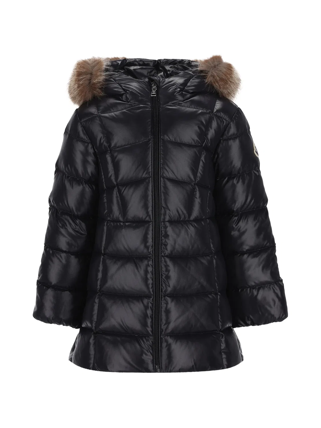 Стеганое пальто с искусственным мехом Moncler, черный