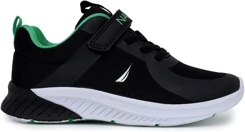 Детские кроссовки для мальчиков с ремешком-шнурком Nautica, Black Green Pop — фото 3