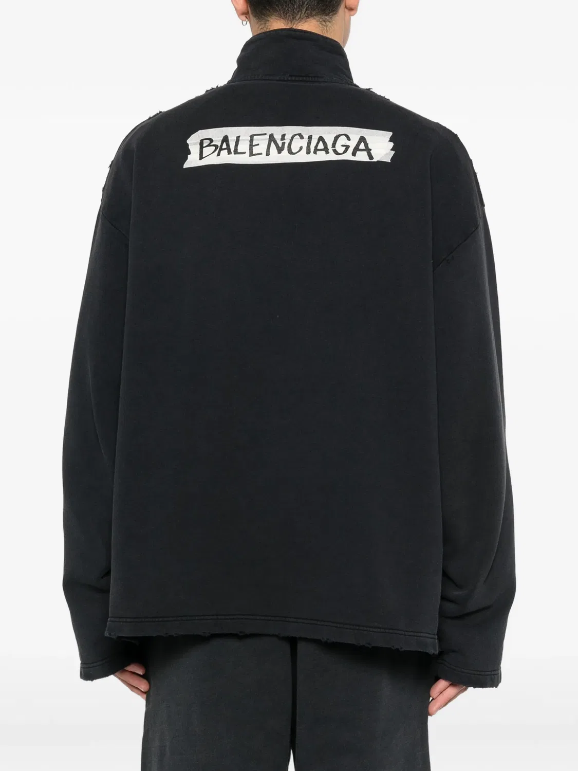 Свитшот с молнией и потертостями Balenciaga, черный — фото 2