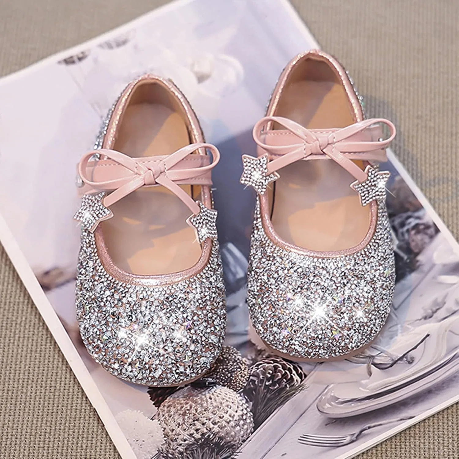 Детские туфли Мэри Джейн с блестками для девочек Princess Sequins, Pink — фото 2