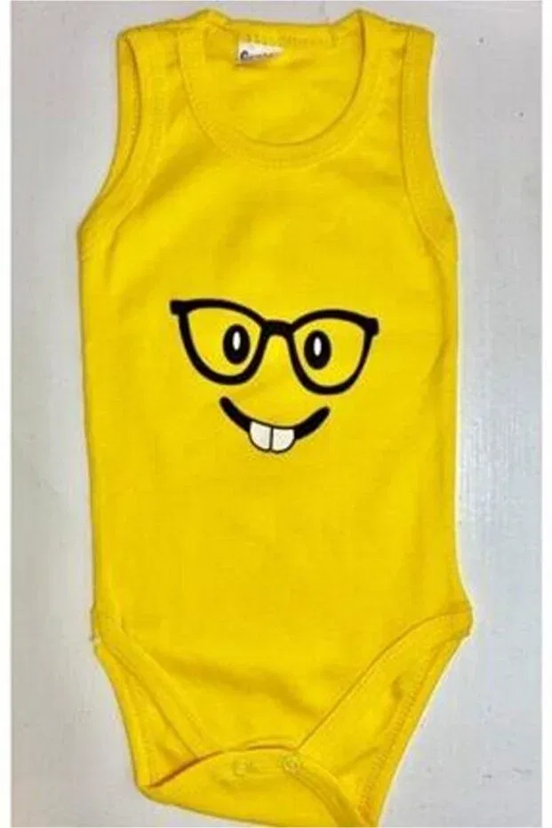 Детское боди для новорожденных с принтом Unisex kids yellow 3-6-9-12-18 months emojis 3 pieces 100% cotton body with snap fasteners Cantaz, Sarı — фото 3