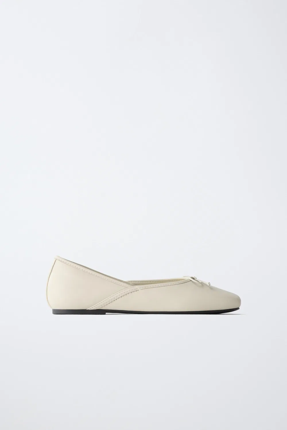 КОЖАНЫЕ БАЛЕТКИ С БАНТОМ ZARA, Ecru White