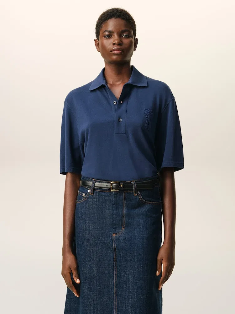 Футболка поло с вышивкой Boxy Fit, Ami De Coeur AMI PARIS, Navy