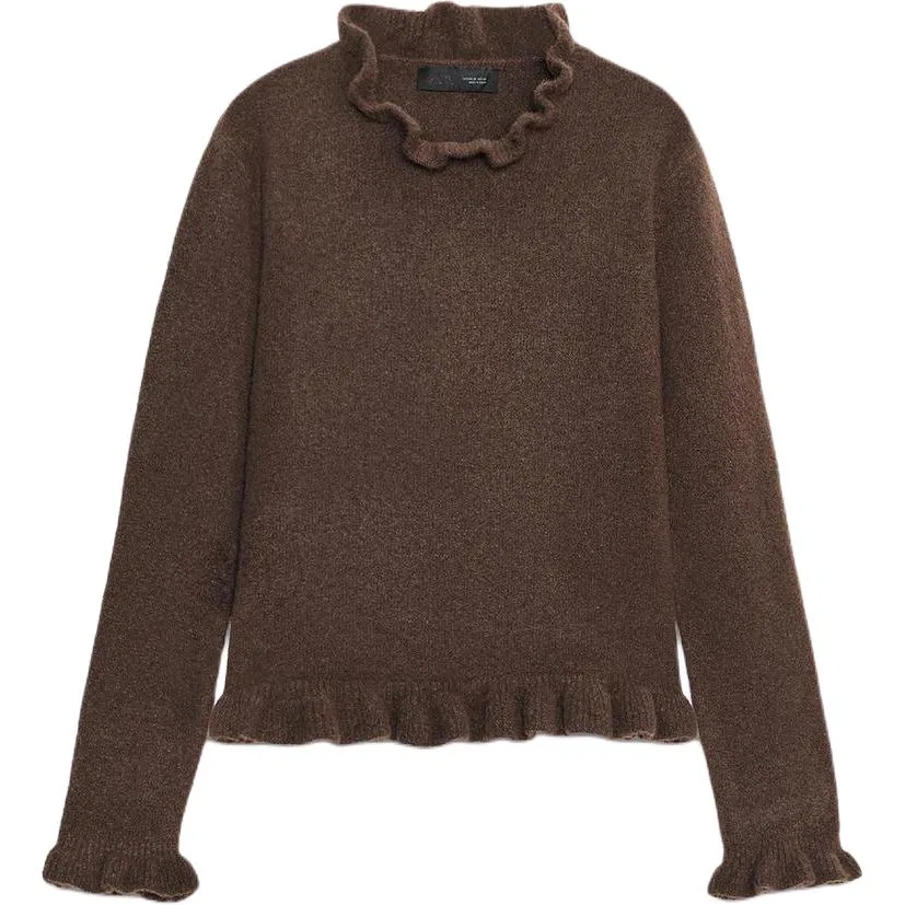 Женский свитер с круглым вырезом и длинным рукавом Other, ZARA, Brown