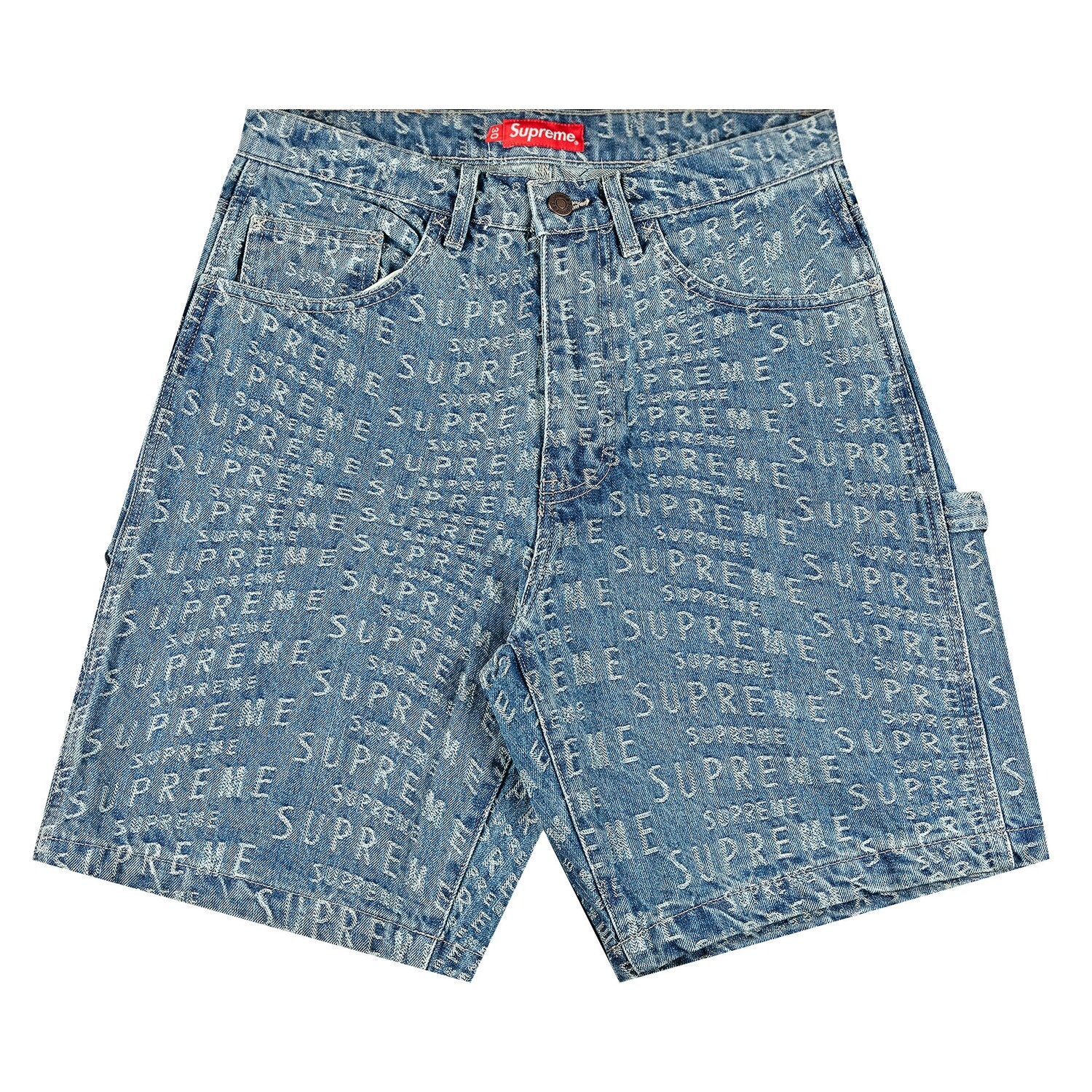 

Джинсовые шорты Supreme Warp с жаккардовым логотипом, цвет Синий