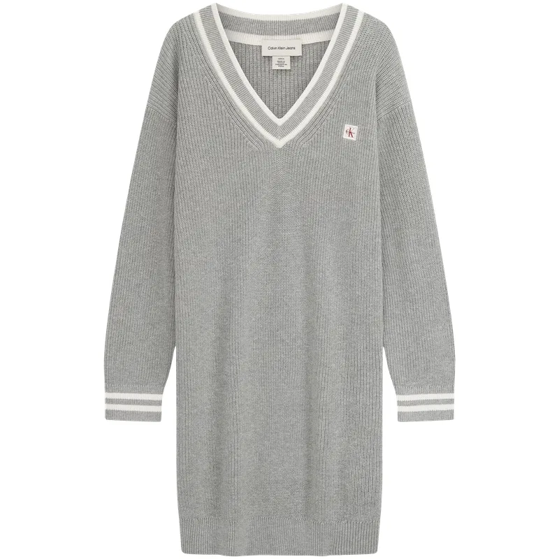 Платье с длинным рукавом, V-образный вырез, Calvin Klein, Coconut Gray