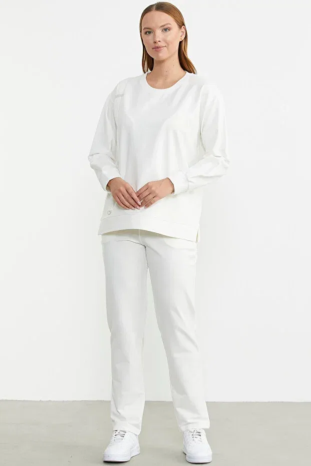 Детский комплект спортивного костюма для девочек с принтом Sementa 76380 Stone Detailed Crew Neck Tracksuit Set Generic Brands, Ecru
