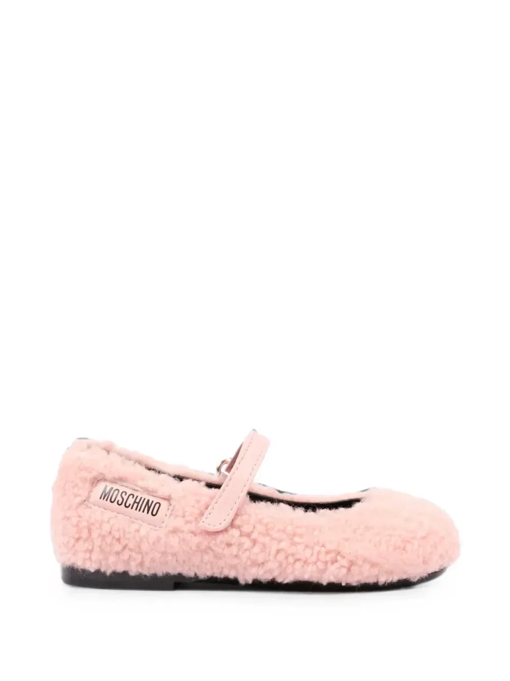 Балетки из искусственной овчины с нашивкой-логотипом Moschino Kids, розовый