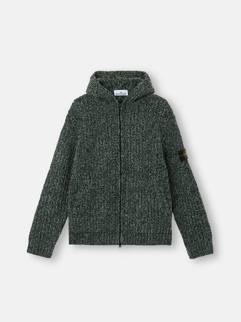 Мужской вязаный свитер Stone Island Loose-fit Zip-up With Pockets, темно-зеленый меланж — фото 2