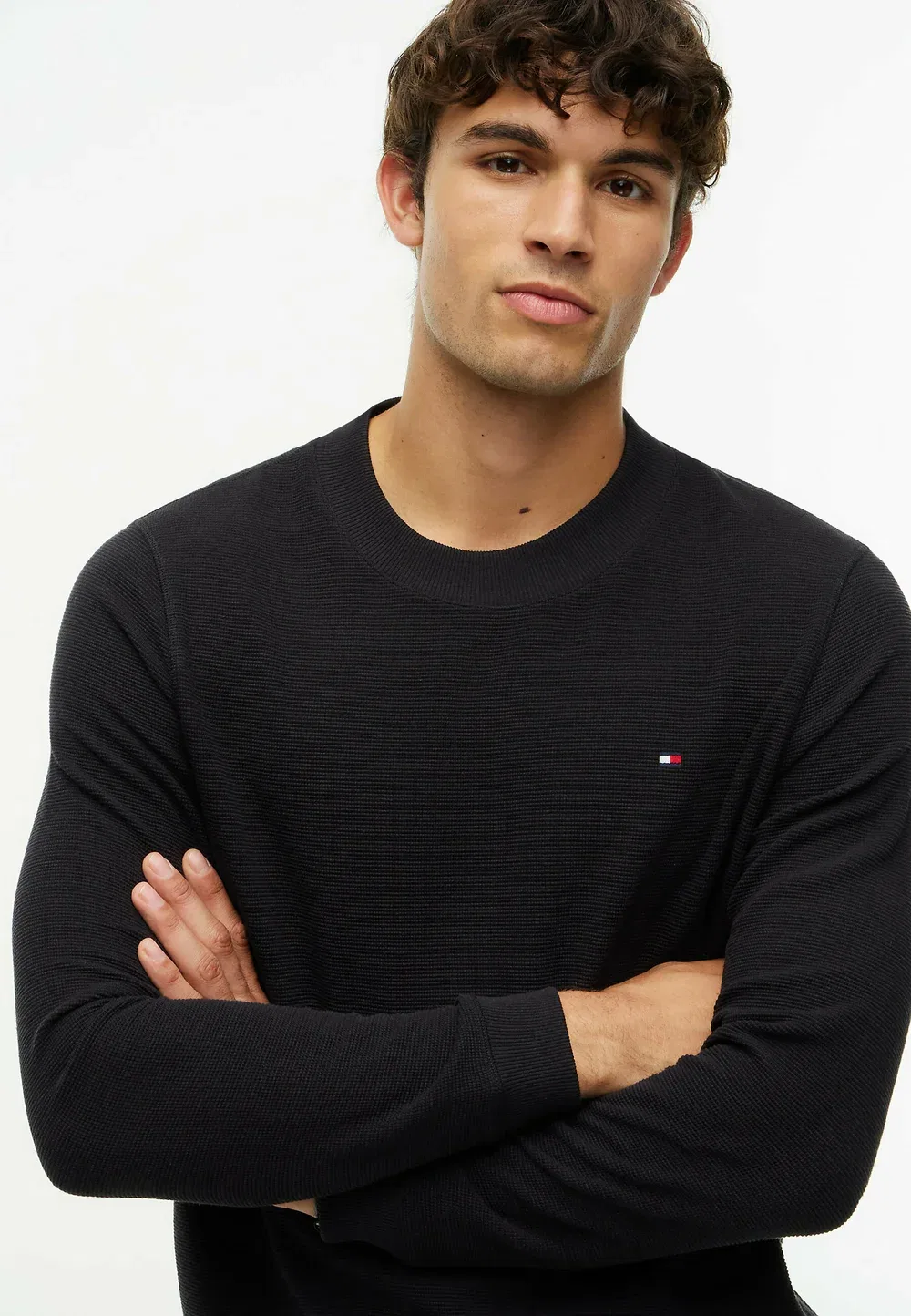 Текстурированная футболка с длинными рукавами Tommy Hilfiger, Black — фото 4