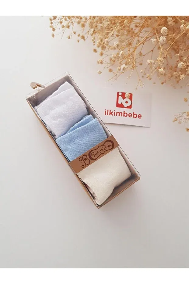 Детские носки для новорожденных хлопковые Ib Ilkimbebe, Ecru-Blue