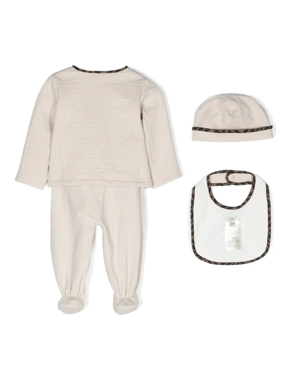 Стеганый комплект для новорожденного с логотипом FF Fendi Kids, нейтральные цвета — фото 2