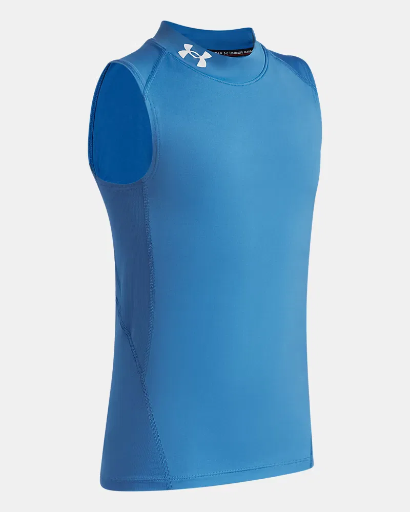 Майка-базовый слой для мальчиков с вентиляционными вставками HeatGear Mock UnderArmour, Aegean Blue/White — фото 3