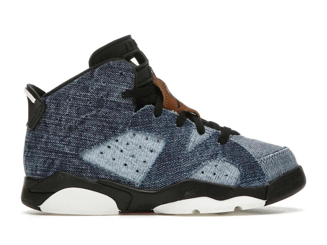 Детские кроссовки с принтом Jordan 6 Retro Jordan, Washed Denim/Sail-Varsity Red-Black