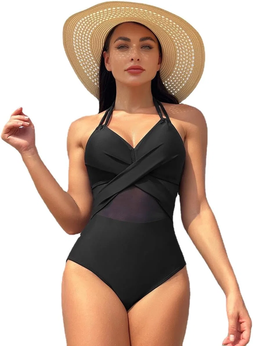Женский ретро монокини с сеткой Push Up, Black
