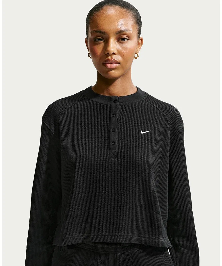 Лонгслив-поло с хлопковым вязаным полотном, оверсайз Nike, Black Sail — фото 2