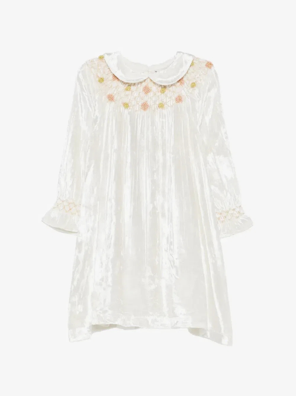 Плиссированное бархатное платье Bebe Organic, белый