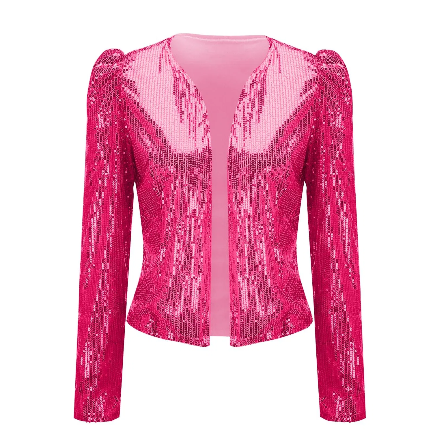 Женский блестящий жакет с пайетками Sequin Top Women Sparkly Short Jacket, Rosa Acceso — фото 2