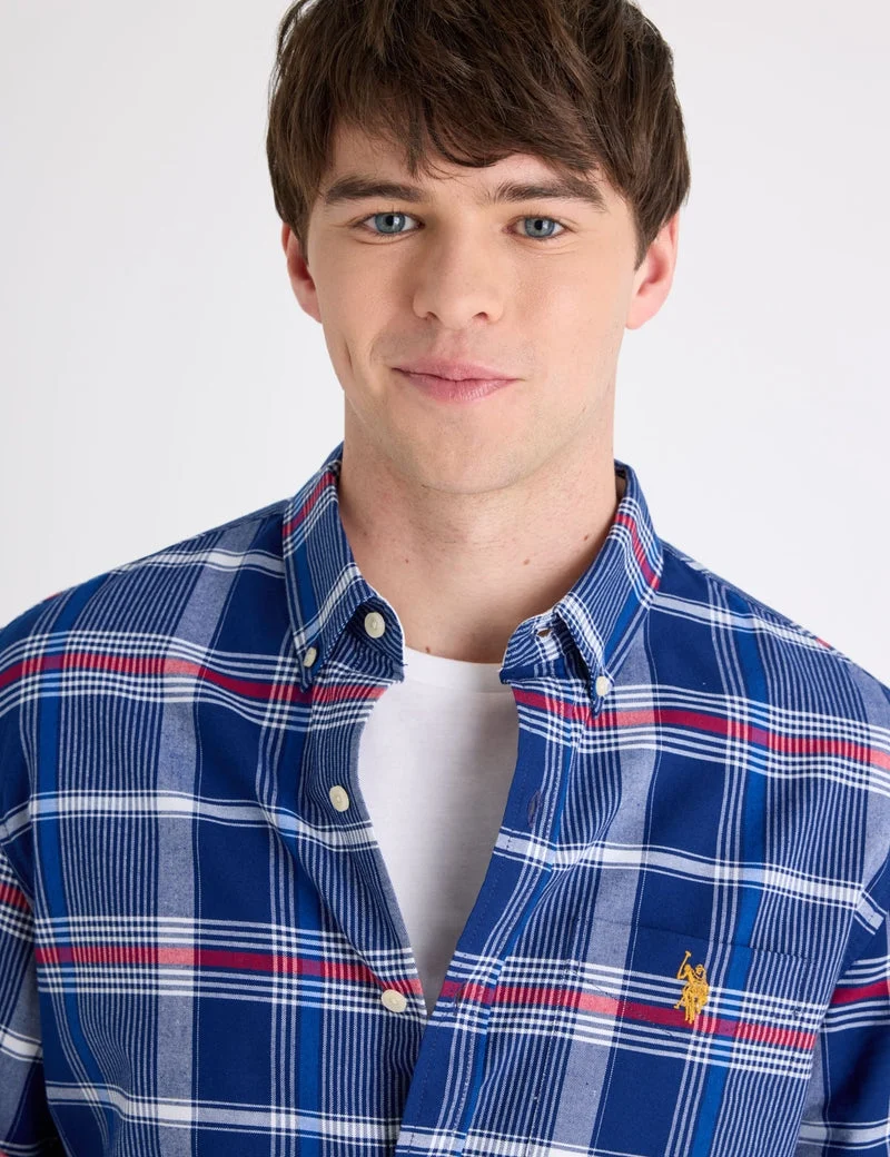 Мужская рубашка U.S. Polo Assn. Long Sleeve Plaid Oxford, темно-синий/красный/белый — фото 4