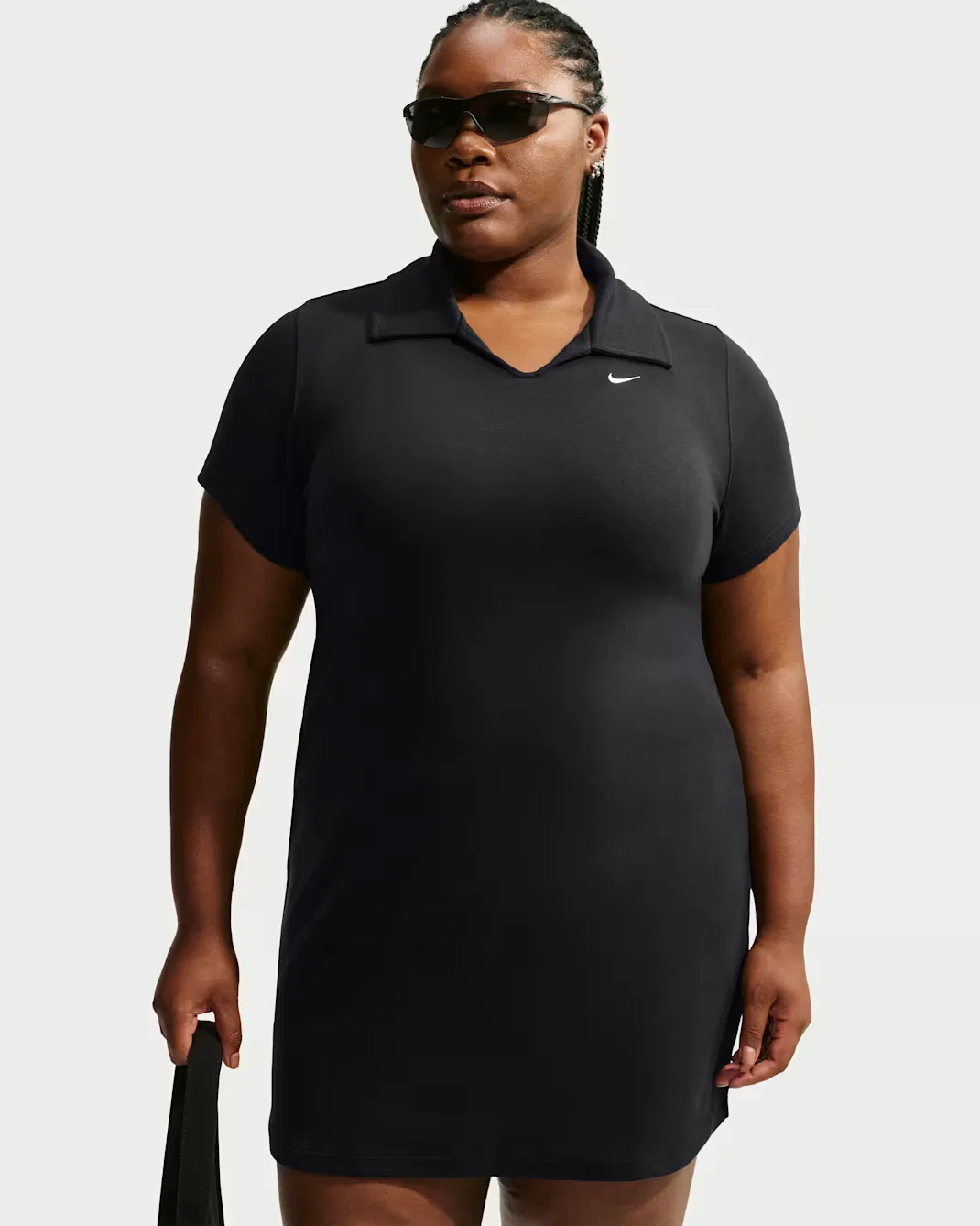 Женское облегающее платье-поло (большие размеры) Nike Sportswear Chill Knit, Black/White — фото 2